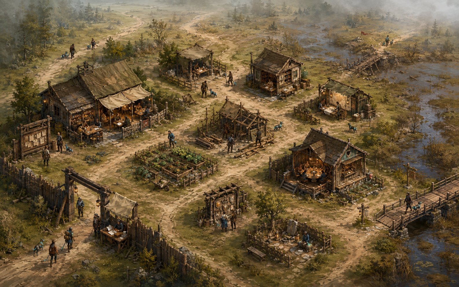 Humble AI-native organization beginner village on open frontier land